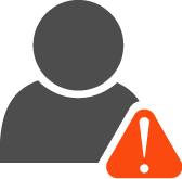 Icon of a silhouette of a person with orange caution mark